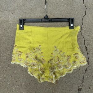 Free People Yellow Embroidered Shorts Size S